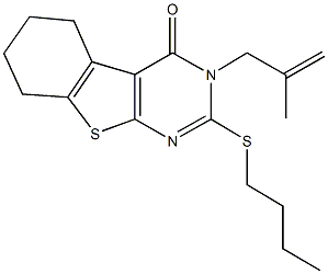 2-(butylsulfanyl)-3-(2-methyl-2-propenyl)-5,6,7,8-tetrahydro[1]benzothieno[2,3-d]pyrimidin-4(3H)-one Struktur