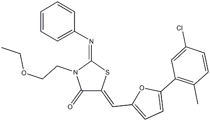 5-{[5-(5-chloro-2-methylphenyl)-2-furyl]methylene}-3-(2-ethoxyethyl)-2-(phenylimino)-1,3-thiazolidin-4-one Struktur