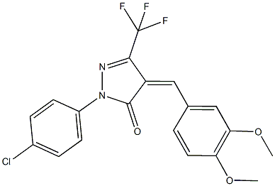 2-(4-chlorophenyl)-4-(3,4-dimethoxybenzylidene)-5-(trifluoromethyl)-2,4-dihydro-3H-pyrazol-3-one Struktur