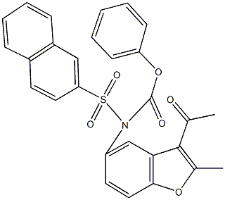 phenyl 3-acetyl-2-methyl-1-benzofuran-5-yl(2-naphthylsulfonyl)carbamate Struktur