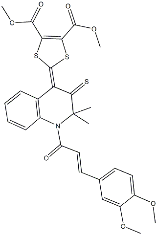 dimethyl 2-(1-[3-(3,4-dimethoxyphenyl)acryloyl]-2,2-dimethyl-3-thioxo-2,3-dihydro-4(1H)-quinolinylidene)-1,3-dithiole-4,5-dicarboxylate Struktur