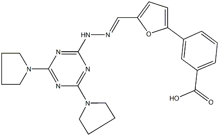 3-(5-{2-[4,6-di(1-pyrrolidinyl)-1,3,5-triazin-2-yl]carbohydrazonoyl}-2-furyl)benzoic acid Struktur