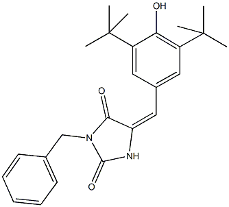 3-benzyl-5-(3,5-ditert-butyl-4-hydroxybenzylidene)-2,4-imidazolidinedione Struktur