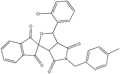 5-(4-methylbenzyl)-1-(2-chlorophenyl)-3a,6a-dihydrosprio[1H-furo[3,4-c]pyrrole-3,2'-(1'H)-indene]-1',3',4,6(2'H,3H,5H)-tetrone Struktur