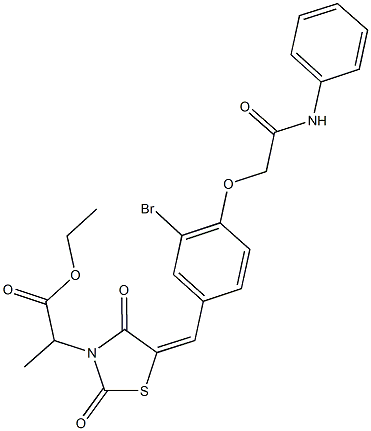 ethyl 2-{5-[4-(2-anilino-2-oxoethoxy)-3-bromobenzylidene]-2,4-dioxo-1,3-thiazolidin-3-yl}propanoate Struktur