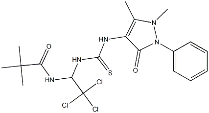 2,2-dimethyl-N-[2,2,2-trichloro-1-({[(1,5-dimethyl-3-oxo-2-phenyl-2,3-dihydro-1H-pyrazol-4-yl)amino]carbothioyl}amino)ethyl]propanamide Struktur