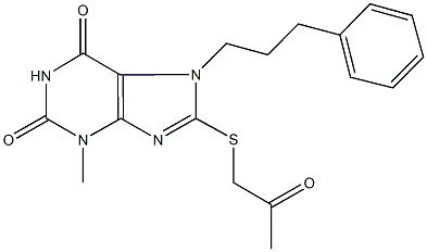 3-methyl-8-[(2-oxopropyl)sulfanyl]-7-(3-phenylpropyl)-3,7-dihydro-1H-purine-2,6-dione Struktur