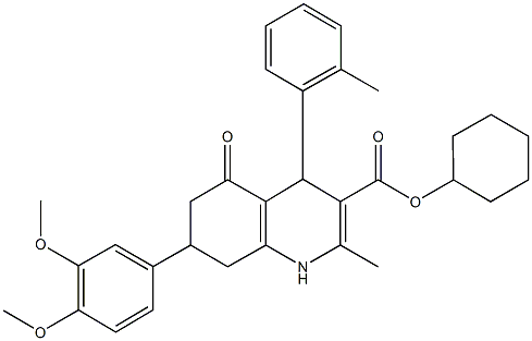 cyclohexyl 7-(3,4-dimethoxyphenyl)-2-methyl-4-(2-methylphenyl)-5-oxo-1,4,5,6,7,8-hexahydro-3-quinolinecarboxylate Struktur