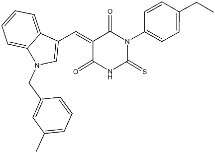 1-(4-ethylphenyl)-5-{[1-(3-methylbenzyl)-1H-indol-3-yl]methylene}-2-thioxodihydro-4,6(1H,5H)-pyrimidinedione Struktur