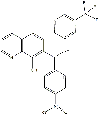 7-{{4-nitrophenyl}[3-(trifluoromethyl)anilino]methyl}-8-quinolinol Struktur