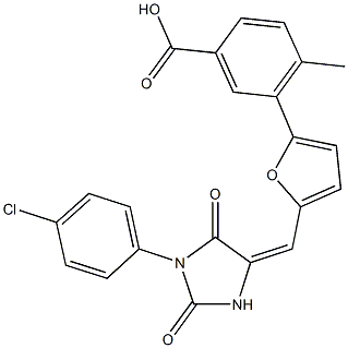 3-(5-{[1-(4-chlorophenyl)-2,5-dioxo-4-imidazolidinylidene]methyl}-2-furyl)-4-methylbenzoic acid Struktur