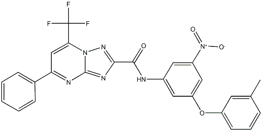 N-[3-nitro-5-(3-methylphenoxy)phenyl]-5-phenyl-7-(trifluoromethyl)[1,2,4]triazolo[1,5-a]pyrimidine-2-carboxamide Struktur