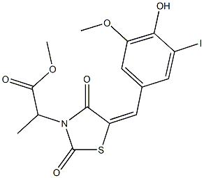 methyl 2-[5-(4-hydroxy-3-iodo-5-methoxybenzylidene)-2,4-dioxo-1,3-thiazolidin-3-yl]propanoate Struktur