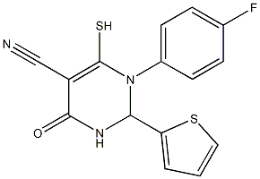 1-(4-fluorophenyl)-4-oxo-6-sulfanyl-2-(2-thienyl)-1,2,3,4-tetrahydro-5-pyrimidinecarbonitrile Struktur