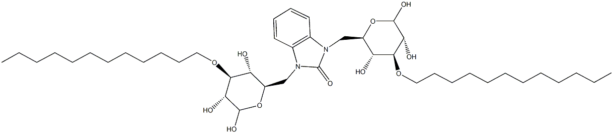 1,3-bis{[4-(dodecyloxy)-3,5,6-trihydroxytetrahydro-2H-pyran-2-yl]methyl}-1,3-dihydro-2H-benzimidazol-2-one Struktur