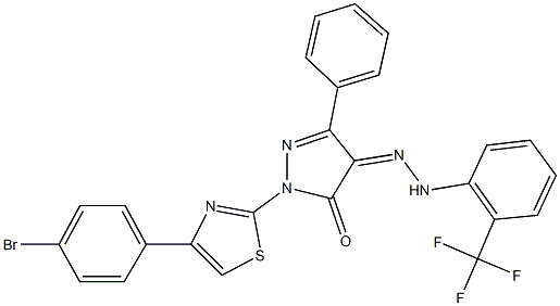 1-[4-(4-bromophenyl)-1,3-thiazol-2-yl]-3-phenyl-1H-pyrazole-4,5-dione 4-{[2-(trifluoromethyl)phenyl]hydrazone} Struktur