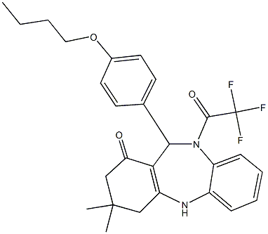 11-(4-butoxyphenyl)-3,3-dimethyl-10-(trifluoroacetyl)-2,3,4,5,10,11-hexahydro-1H-dibenzo[b,e][1,4]diazepin-1-one Struktur