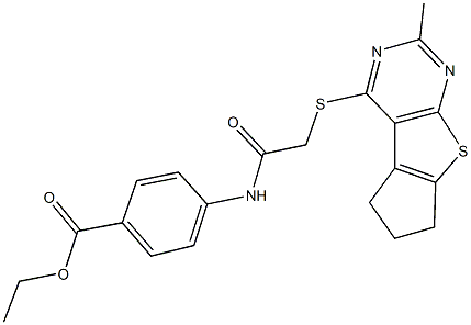 ethyl 4-({[(2-methyl-6,7-dihydro-5H-cyclopenta[4,5]thieno[2,3-d]pyrimidin-4-yl)sulfanyl]acetyl}amino)benzoate Struktur