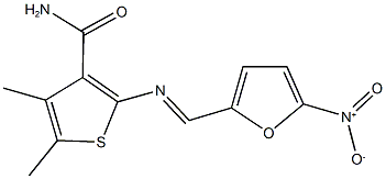 2-[({5-nitro-2-furyl}methylene)amino]-4,5-dimethyl-3-thiophenecarboxamide Struktur