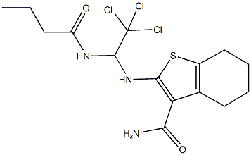 2-{[1-(butyrylamino)-2,2,2-trichloroethyl]amino}-4,5,6,7-tetrahydro-1-benzothiophene-3-carboxamide Struktur