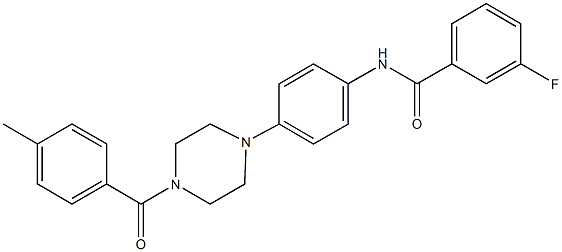 3-fluoro-N-{4-[4-(4-methylbenzoyl)-1-piperazinyl]phenyl}benzamide Struktur