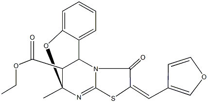 ethyl 13-(3-furylmethylene)-9-methyl-14-oxo-8-oxa-12-thia-10,15-diazatetracyclo[7.6.1.0~2,7~.0~11,15~]hexadeca-2,4,6,10-tetraene-16-carboxylate Struktur