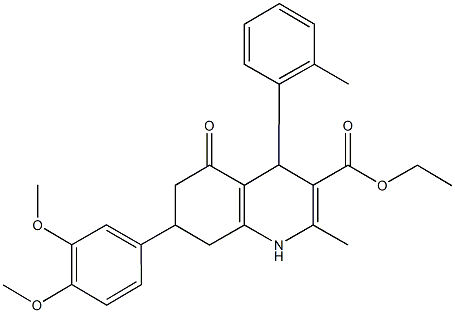 ethyl 7-(3,4-dimethoxyphenyl)-2-methyl-4-(2-methylphenyl)-5-oxo-1,4,5,6,7,8-hexahydro-3-quinolinecarboxylate Struktur