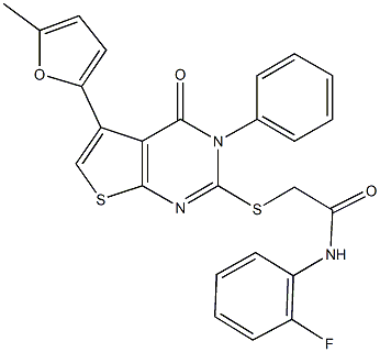 N-(2-fluorophenyl)-2-{[5-(5-methyl-2-furyl)-4-oxo-3-phenyl-3,4-dihydrothieno[2,3-d]pyrimidin-2-yl]sulfanyl}acetamide Struktur