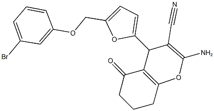 2-amino-4-{5-[(3-bromophenoxy)methyl]-2-furyl}-5-oxo-5,6,7,8-tetrahydro-4H-chromene-3-carbonitrile Struktur