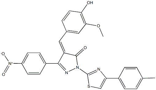 4-(4-hydroxy-3-methoxybenzylidene)-5-{4-nitrophenyl}-2-[4-(4-methylphenyl)-1,3-thiazol-2-yl]-2,4-dihydro-3H-pyrazol-3-one Struktur