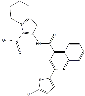 N-[3-(aminocarbonyl)-4,5,6,7-tetrahydro-1-benzothien-2-yl]-2-(5-chloro-2-thienyl)-4-quinolinecarboxamide Struktur