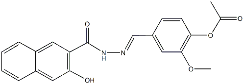 4-[2-(3-hydroxy-2-naphthoyl)carbohydrazonoyl]-2-methoxyphenyl acetate Struktur