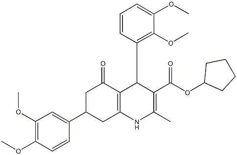 cyclopentyl 4-(2,3-dimethoxyphenyl)-7-(3,4-dimethoxyphenyl)-2-methyl-5-oxo-1,4,5,6,7,8-hexahydro-3-quinolinecarboxylate Struktur