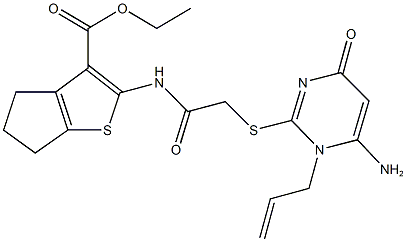 ethyl 2-({[(1-allyl-6-amino-4-oxo-1,4-dihydro-2-pyrimidinyl)sulfanyl]acetyl}amino)-5,6-dihydro-4H-cyclopenta[b]thiophene-3-carboxylate Struktur