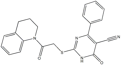 2-{[2-(3,4-dihydro-1(2H)-quinolinyl)-2-oxoethyl]sulfanyl}-6-oxo-4-phenyl-1,6-dihydro-5-pyrimidinecarbonitrile Struktur