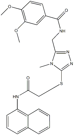 3,4-dimethoxy-N-[(4-methyl-5-{[2-(1-naphthylamino)-2-oxoethyl]sulfanyl}-4H-1,2,4-triazol-3-yl)methyl]benzamide Struktur