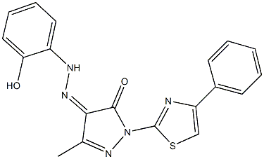 3-methyl-1-(4-phenyl-1,3-thiazol-2-yl)-1H-pyrazole-4,5-dione 4-[(2-hydroxyphenyl)hydrazone] Struktur