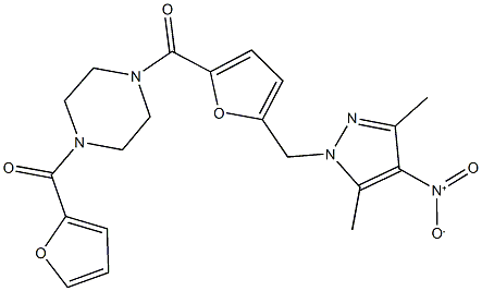 1-(2-furoyl)-4-[5-({4-nitro-3,5-dimethyl-1H-pyrazol-1-yl}methyl)-2-furoyl]piperazine Struktur