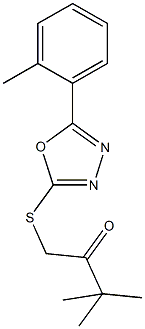 3,3-dimethyl-1-{[5-(2-methylphenyl)-1,3,4-oxadiazol-2-yl]thio}-2-butanone Struktur