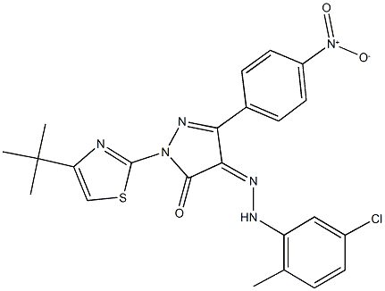 1-(4-tert-butyl-1,3-thiazol-2-yl)-3-{4-nitrophenyl}-1H-pyrazole-4,5-dione 4-[(5-chloro-2-methylphenyl)hydrazone] Struktur