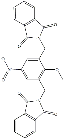 2-{[3-[(1,3-dioxo-1,3-dihydro-2H-isoindol-2-yl)methyl]-5-nitro-2-(methyloxy)phenyl]methyl}-1H-isoindole-1,3(2H)-dione Struktur