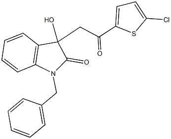 1-benzyl-3-[2-(5-chloro-2-thienyl)-2-oxoethyl]-3-hydroxy-1,3-dihydro-2H-indol-2-one Struktur