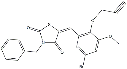 3-benzyl-5-[5-bromo-3-methoxy-2-(2-propynyloxy)benzylidene]-1,3-thiazolidine-2,4-dione Struktur