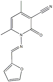 1-[(2-furylmethylene)amino]-4,6-dimethyl-2-oxo-1,2-dihydropyridine-3-carbonitrile Struktur