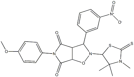 3-{3-nitrophenyl}-5-(4-methoxyphenyl)-2-(3,4,4-trimethyl-2-thioxo-1,3-thiazolidin-5-yl)dihydro-2H-pyrrolo[3,4-d]isoxazole-4,6(3H,5H)-dione Struktur