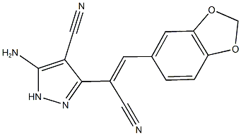 5-amino-3-[2-(1,3-benzodioxol-5-yl)-1-cyanovinyl]-1H-pyrazole-4-carbonitrile Struktur