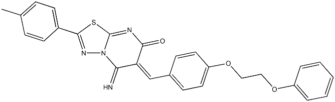 5-imino-2-(4-methylphenyl)-6-[4-(2-phenoxyethoxy)benzylidene]-5,6-dihydro-7H-[1,3,4]thiadiazolo[3,2-a]pyrimidin-7-one Struktur