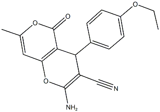 2-amino-4-(4-ethoxyphenyl)-7-methyl-5-oxo-4H,5H-pyrano[4,3-b]pyran-3-carbonitrile Struktur