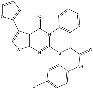 N-(4-chlorophenyl)-2-{[5-(2-furyl)-4-oxo-3-phenyl-3,4-dihydrothieno[2,3-d]pyrimidin-2-yl]sulfanyl}acetamide Struktur