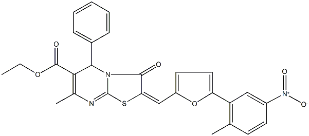 ethyl 2-[(5-{5-nitro-2-methylphenyl}-2-furyl)methylene]-7-methyl-3-oxo-5-phenyl-2,3-dihydro-5H-[1,3]thiazolo[3,2-a]pyrimidine-6-carboxylate Struktur